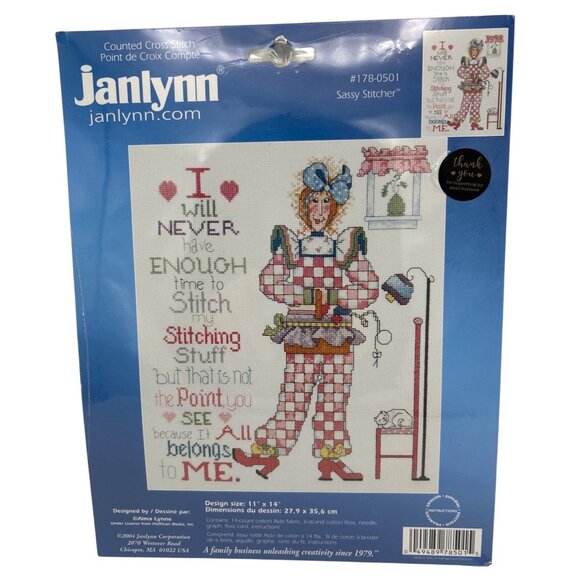 Counted Cross Stitch Kit Janlynn Sassy Stitcher Funny Lady Craft 11 X 14 Vtg - Picture 1 of 6